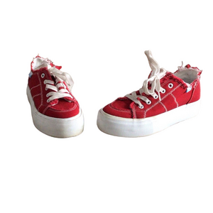 Obtaom Red Canvas Platform Sneakers Size 7